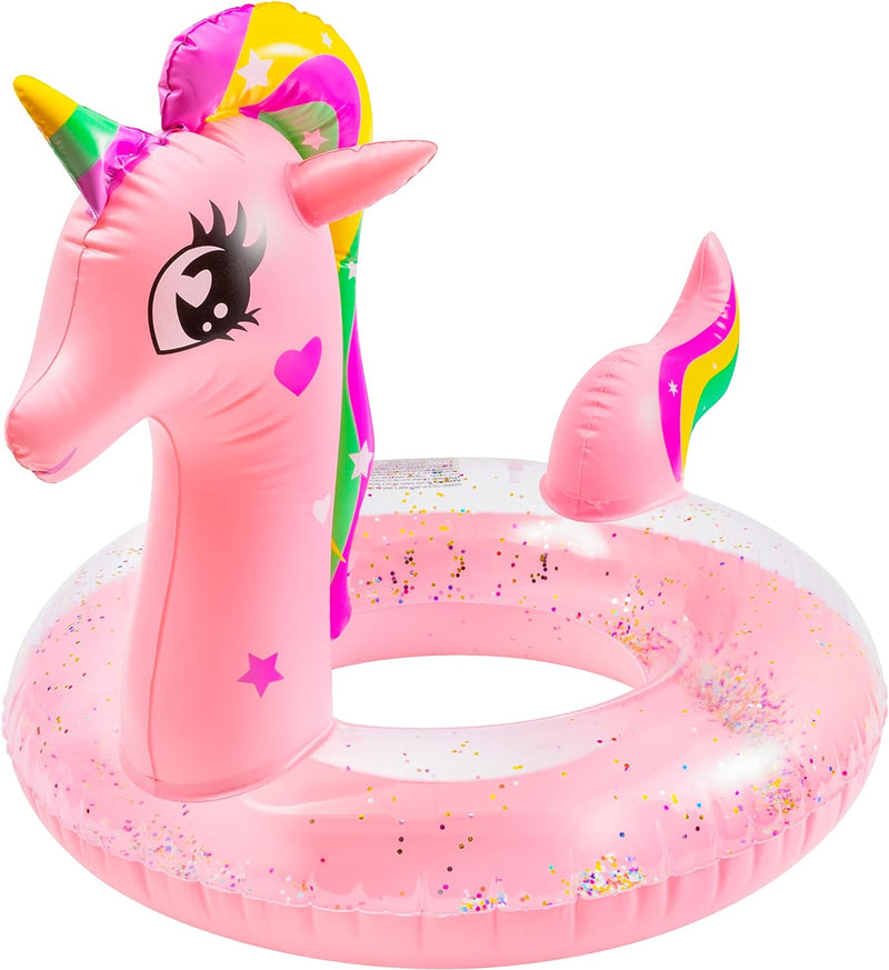 70cm Inflatable Unicorn Swim Ring With Glitters