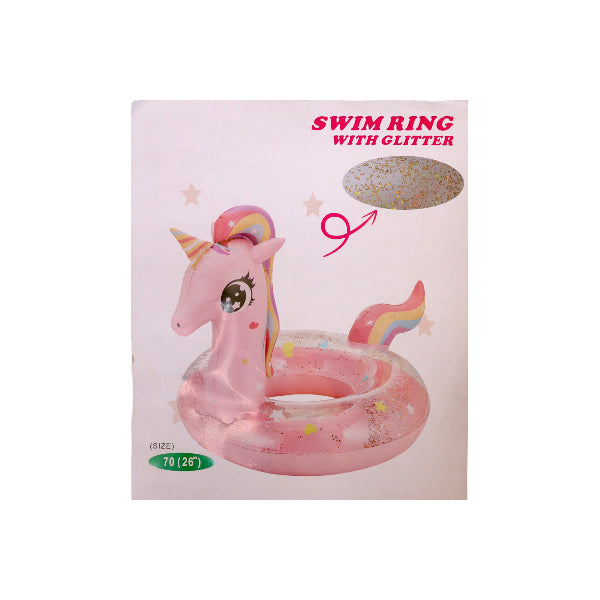 70cm Inflatable Unicorn Swim Ring With Glitters