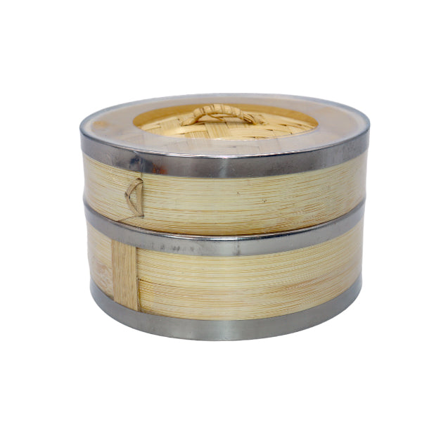 1Tier Bamboo Steamer With Stainless Steel Reinforced