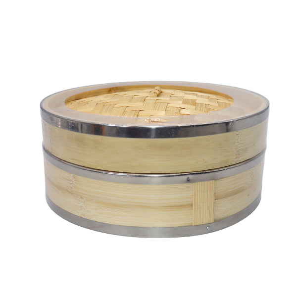 1Tier Bamboo Steamer With Stainless Steel Reinforced