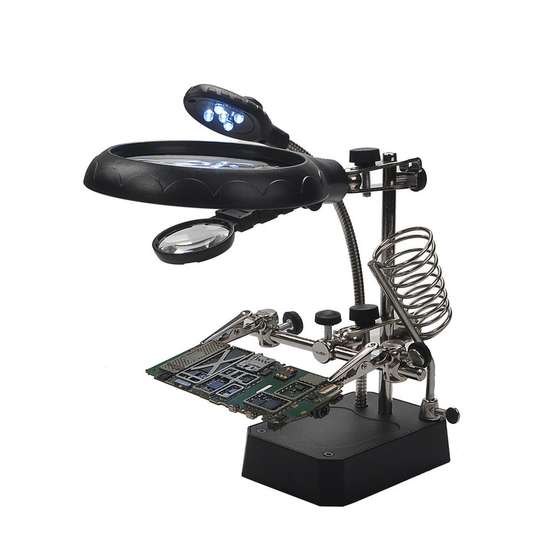 3.5X Helping Hand Soldering Stand With LED Light Magnifier Magnifying Glass